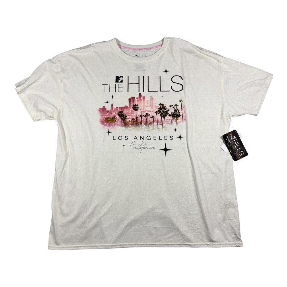 MTV The Hills Graphic T-Shirt XXL Egret Mineral Wash Los Angeles Skyline Tee